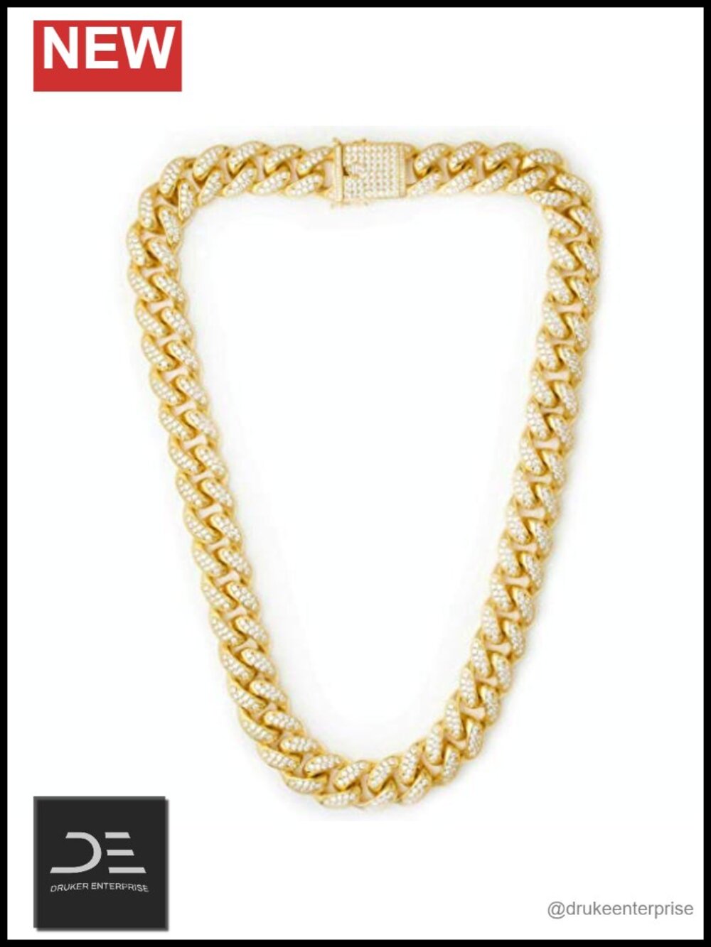 Iced Out Miami Cuban Link Chain Necklace, 18K Gold Plated CZ Jewelry Unisex